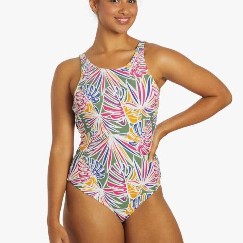 Sporti Active SOLID BLACK High Neck Tie Back One Piece Swimsuit NWT Size XL